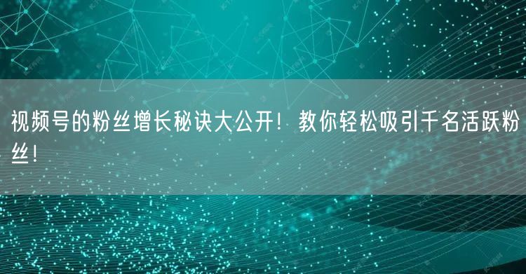 视频号的粉丝增长秘诀大公开!教你轻松吸引千名活跃粉丝!