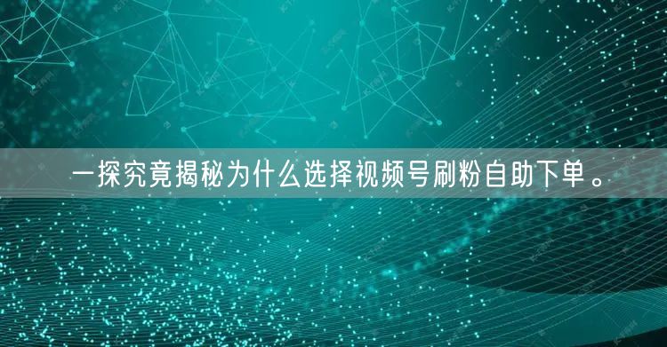 一探究竟揭秘为什么选择视频号刷粉自助下单。